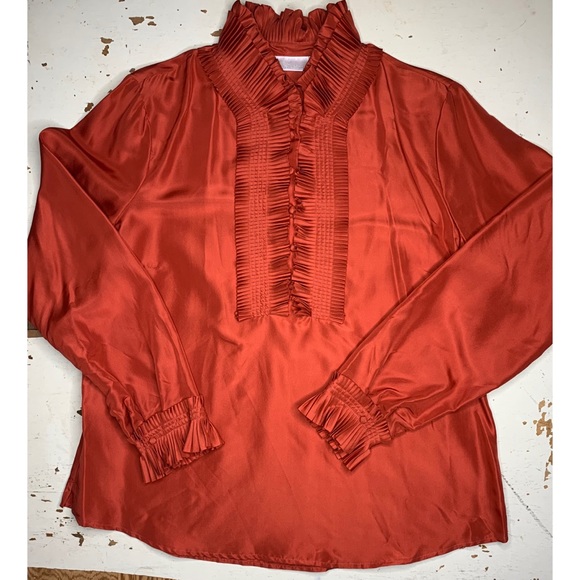 Soft Surroundings : silk tuxedo ruffled blouse #0113 - Picture 3 of 9